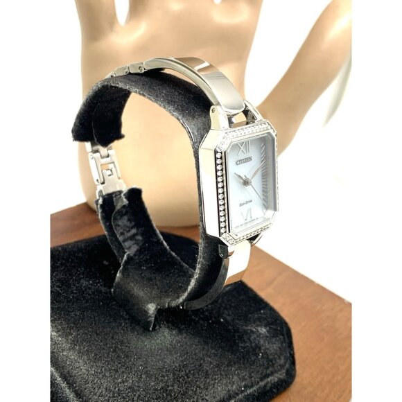 Citizen Women's Watch EM0980-50A Eco-Drive Crystal Accent Silver Dial Rectangle - Picture 14 of 14